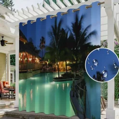 Waterproof Outdoor Curtain Privacy, Sliding Patio Curtain Drapes, Pergola Curtains Grommet 3D Forest Landscape For Gazebo, Balcony, Porch, Party, 1 Panel