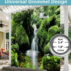 Waterproof Outdoor Curtain Privacy, Sliding Patio Curtain Drapes, Pergola Curtains Grommet 3D Forest Landscape For Gazebo, Balcony, Porch, Party, 1 Panel