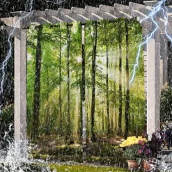 Waterproof Outdoor Curtain Privacy, Sliding Patio Curtain Drapes, Pergola Curtains Grommet 3D Forest Landscape For Gazebo, Balcony, Porch, Party, 1 Panel