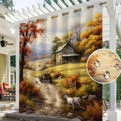 Waterproof Outdoor Curtain Privacy, Landscape Sliding Patio Curtain Drapes, Pergola Curtains Grommet For Gazebo, Balcony, Porch, Party