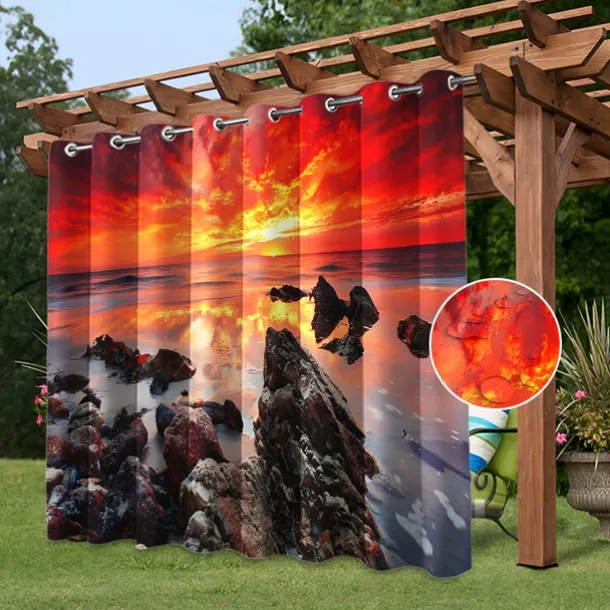 Waterproof Outdoor Curtain Privacy, Sliding Patio Curtain Drapes, Pergola Curtains Grommet 3D Watrefall Boat For Gazebo, Balcony, Porch, Party, 1 Panel