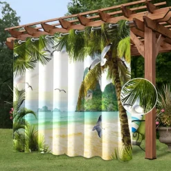 Waterproof Outdoor Curtain Privacy, Sliding Patio Curtain Drapes, Pergola Curtains Grommet 3D Watrefall Boat For Gazebo, Balcony, Porch, Party, 1 Panel