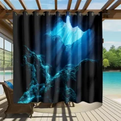 Waterproof Outdoor Curtain Privacy, Sliding Patio Curtain Drapes, Pergola Curtains Grommet 3D Ocean Cave Landscape For Gazebo, Balcony, Porch, Party, 1 Panel