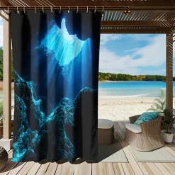 Waterproof Outdoor Curtain Privacy, Sliding Patio Curtain Drapes, Pergola Curtains Grommet 3D Ocean Cave Landscape For Gazebo, Balcony, Porch, Party, 1 Panel