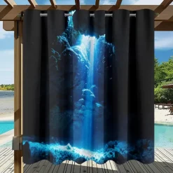 Waterproof Outdoor Curtain Privacy, Sliding Patio Curtain Drapes, Pergola Curtains Grommet 3D Ocean Cave Landscape For Gazebo, Balcony, Porch, Party, 1 Panel