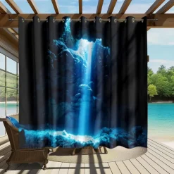 Waterproof Outdoor Curtain Privacy, Sliding Patio Curtain Drapes, Pergola Curtains Grommet 3D Ocean Cave Landscape For Gazebo, Balcony, Porch, Party, 1 Panel