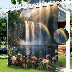 Waterproof Outdoor Curtain Privacy, Sliding Patio Curtain Drapes, Pergola Curtains Grommet Rainbow River Landscape For Gazebo, Balcony, Porch, Party, 1 Panel