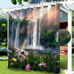Waterproof Outdoor Curtain Privacy, Sliding Patio Curtain Drapes, Pergola Curtains Grommet Rainbow River Landscape For Gazebo, Balcony, Porch, Party, 1 Panel