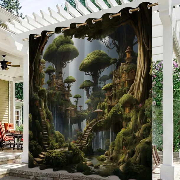 Waterproof Outdoor Curtain Privacy, Outdoor Shades, Sliding Patio Curtain Drapes, Pergola Curtains Grommet Mushroom Forest For Gazebo, Balcony, Porch, Party