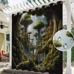 Waterproof Outdoor Curtain Privacy, Outdoor Shades, Sliding Patio Curtain Drapes, Pergola Curtains Grommet Mushroom Forest For Gazebo, Balcony, Porch, Party