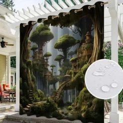Waterproof Outdoor Curtain Privacy, Outdoor Shades, Sliding Patio Curtain Drapes, Pergola Curtains Grommet Mushroom Forest For Gazebo, Balcony, Porch, Party