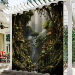 Waterproof Outdoor Curtain Privacy, Outdoor Shades, Sliding Patio Curtain Drapes, Pergola Curtains Grommet Mushroom Forest For Gazebo, Balcony, Porch, Party
