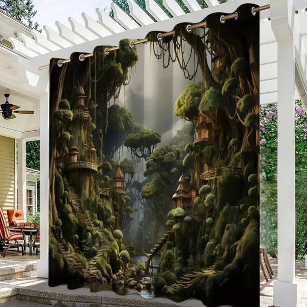 Waterproof Outdoor Curtain Privacy, Outdoor Shades, Sliding Patio Curtain Drapes, Pergola Curtains Grommet Mushroom Forest For Gazebo, Balcony, Porch, Party