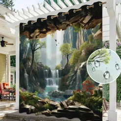 Waterproof Outdoor Curtain Privacy, Outdoor Shades, Sliding Patio Curtain Drapes, Pergola Curtains Grommet Forest Cascade For Gazebo, Balcony, Porch, Party