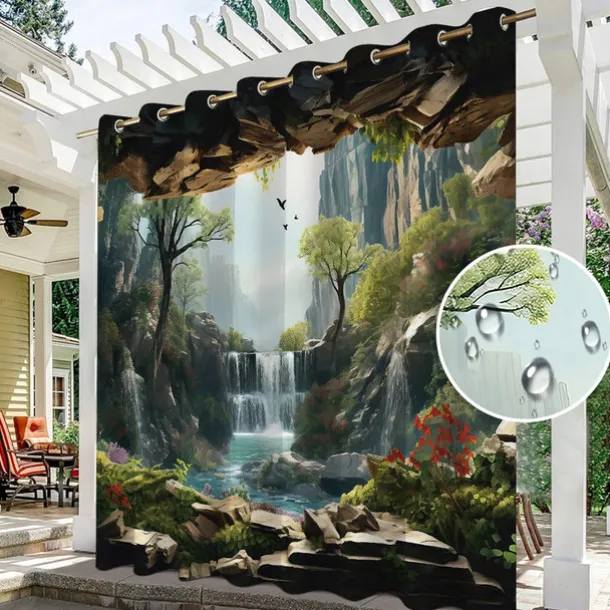 Waterproof Outdoor Curtain Privacy, Outdoor Shades, Sliding Patio Curtain Drapes, Pergola Curtains Grommet Forest Cascade For Gazebo, Balcony, Porch, Party
