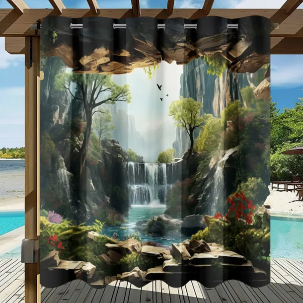 Waterproof Outdoor Curtain Privacy, Outdoor Shades, Sliding Patio Curtain Drapes, Pergola Curtains Grommet Forest Cascade For Gazebo, Balcony, Porch, Party