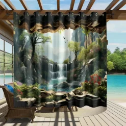 Waterproof Outdoor Curtain Privacy, Outdoor Shades, Sliding Patio Curtain Drapes, Pergola Curtains Grommet Forest Cascade For Gazebo, Balcony, Porch, Party