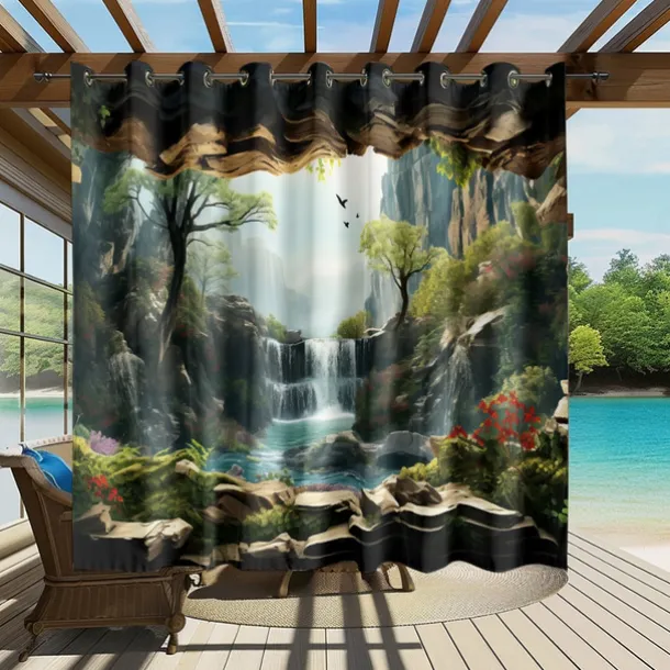 Waterproof Outdoor Curtain Privacy, Outdoor Shades, Sliding Patio Curtain Drapes, Pergola Curtains Grommet Forest Cascade For Gazebo, Balcony, Porch, Party