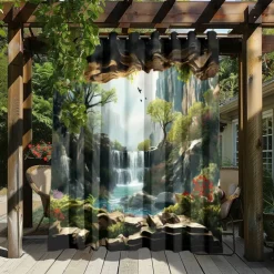 Waterproof Outdoor Curtain Privacy, Outdoor Shades, Sliding Patio Curtain Drapes, Pergola Curtains Grommet Forest Cascade For Gazebo, Balcony, Porch, Party