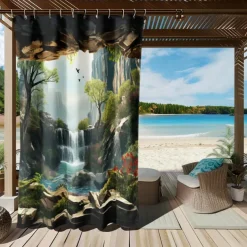 Waterproof Outdoor Curtain Privacy, Outdoor Shades, Sliding Patio Curtain Drapes, Pergola Curtains Grommet Forest Cascade For Gazebo, Balcony, Porch, Party