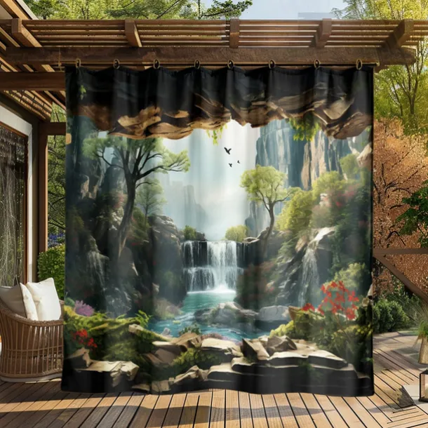 Waterproof Outdoor Curtain Privacy, Outdoor Shades, Sliding Patio Curtain Drapes, Pergola Curtains Grommet Forest Cascade For Gazebo, Balcony, Porch, Party