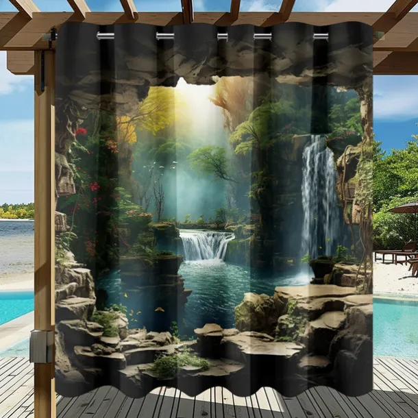 Waterproof Outdoor Curtain Privacy, Outdoor Shades, Sliding Patio Curtain Drapes, Pergola Curtains Grommet Forest Cascade For Gazebo, Balcony, Porch, Party