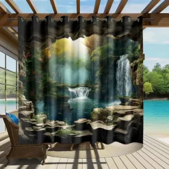 Waterproof Outdoor Curtain Privacy, Outdoor Shades, Sliding Patio Curtain Drapes, Pergola Curtains Grommet Forest Cascade For Gazebo, Balcony, Porch, Party