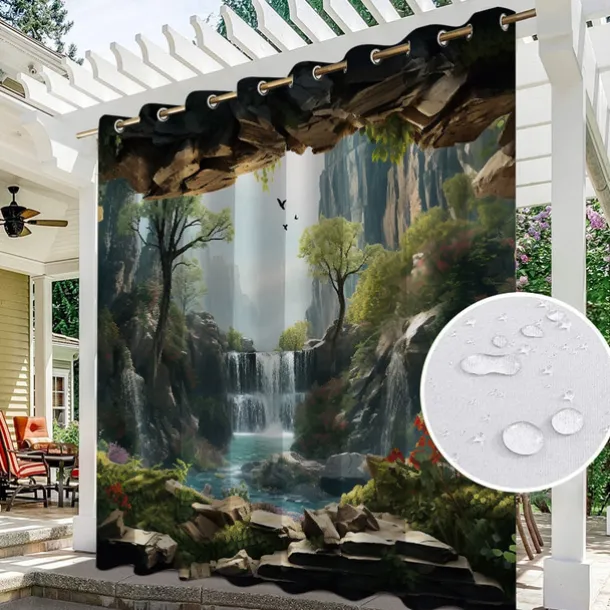 Waterproof Outdoor Curtain Privacy, Outdoor Shades, Sliding Patio Curtain Drapes, Pergola Curtains Grommet Forest Cascade For Gazebo, Balcony, Porch, Party