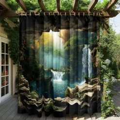Waterproof Outdoor Curtain Privacy, Outdoor Shades, Sliding Patio Curtain Drapes, Pergola Curtains Grommet Forest Cascade For Gazebo, Balcony, Porch, Party
