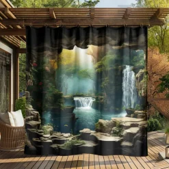 Waterproof Outdoor Curtain Privacy, Outdoor Shades, Sliding Patio Curtain Drapes, Pergola Curtains Grommet Forest Cascade For Gazebo, Balcony, Porch, Party