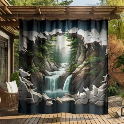 Waterproof Outdoor Curtain Privacy, Outdoor Shades, Sliding Patio Curtain Drapes, Pergola Curtains Grommet Forest Cascade For Gazebo, Balcony, Porch, Party