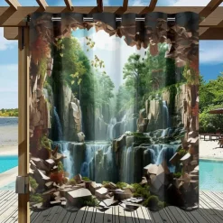 Waterproof Outdoor Curtain Privacy, Outdoor Shades, Sliding Patio Curtain Drapes, Pergola Curtains Grommet Forest Cascade For Gazebo, Balcony, Porch, Party