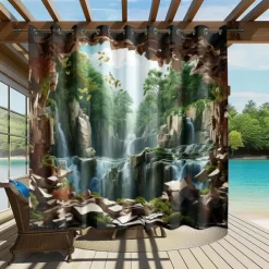 Waterproof Outdoor Curtain Privacy, Outdoor Shades, Sliding Patio Curtain Drapes, Pergola Curtains Grommet Forest Cascade For Gazebo, Balcony, Porch, Party