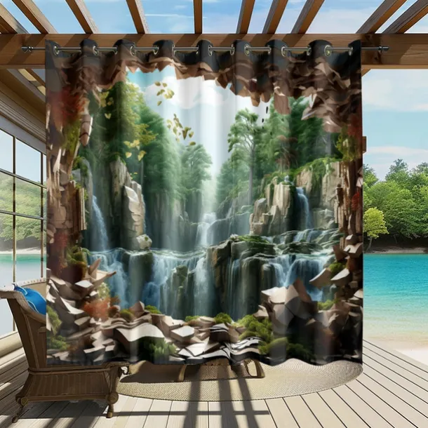 Waterproof Outdoor Curtain Privacy, Outdoor Shades, Sliding Patio Curtain Drapes, Pergola Curtains Grommet Forest Cascade For Gazebo, Balcony, Porch, Party