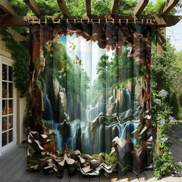 Waterproof Outdoor Curtain Privacy, Outdoor Shades, Sliding Patio Curtain Drapes, Pergola Curtains Grommet Forest Cascade For Gazebo, Balcony, Porch, Party