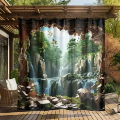 Waterproof Outdoor Curtain Privacy, Outdoor Shades, Sliding Patio Curtain Drapes, Pergola Curtains Grommet Forest Cascade For Gazebo, Balcony, Porch, Party