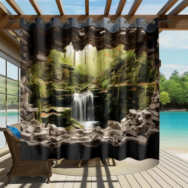 Waterproof Outdoor Curtain Privacy, Outdoor Shades, Sliding Patio Curtain Drapes, Pergola Curtains Grommet Forest Cascade For Gazebo, Balcony, Porch, Party