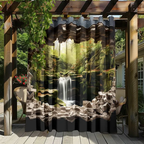 Waterproof Outdoor Curtain Privacy, Outdoor Shades, Sliding Patio Curtain Drapes, Pergola Curtains Grommet Forest Cascade For Gazebo, Balcony, Porch, Party