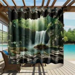 Waterproof Outdoor Curtain Privacy, Outdoor Shades, Sliding Patio Curtain Drapes, Pergola Curtains Grommet Forest Cascade For Gazebo, Balcony, Porch, Party