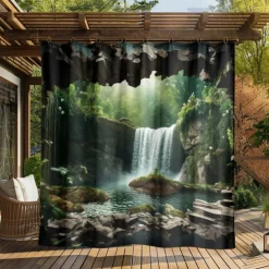 Waterproof Outdoor Curtain Privacy, Outdoor Shades, Sliding Patio Curtain Drapes, Pergola Curtains Grommet Forest Cascade For Gazebo, Balcony, Porch, Party