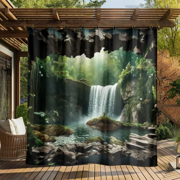 Waterproof Outdoor Curtain Privacy, Outdoor Shades, Sliding Patio Curtain Drapes, Pergola Curtains Grommet Forest Cascade For Gazebo, Balcony, Porch, Party