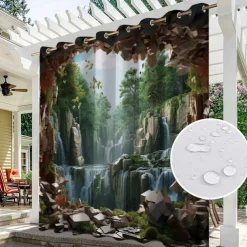 Waterproof Outdoor Curtain Privacy, Outdoor Shades, Sliding Patio Curtain Drapes, Pergola Curtains Grommet Forest Cascade For Gazebo, Balcony, Porch, Party