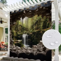 Waterproof Outdoor Curtain Privacy, Outdoor Shades, Sliding Patio Curtain Drapes, Pergola Curtains Grommet Forest Cascade For Gazebo, Balcony, Porch, Party