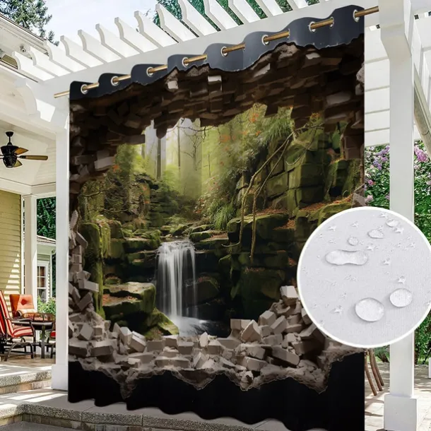 Waterproof Outdoor Curtain Privacy, Outdoor Shades, Sliding Patio Curtain Drapes, Pergola Curtains Grommet Forest Cascade For Gazebo, Balcony, Porch, Party