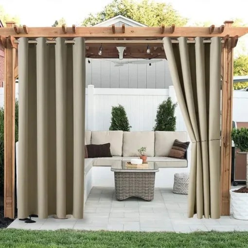 Waterproof Outdoor Curtain Privacy, Sliding Patio Curtain Farmhouse Drapes, Pergola Curtains Grommet For Gazebo, Balcony, Porch, Party, Hotel, 1 Panel