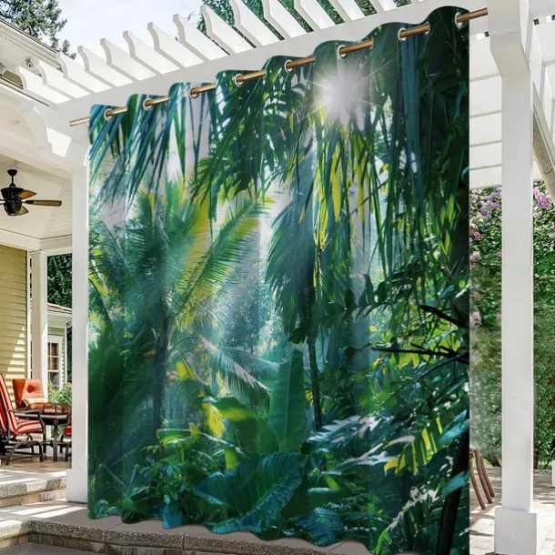 Waterproof Outdoor Curtain Privacy, Outdoor Shades, Sliding Patio Curtain Drapes, Pergola Curtains Grommet Forest Birds For Gazebo, Balcony, Porch, Party