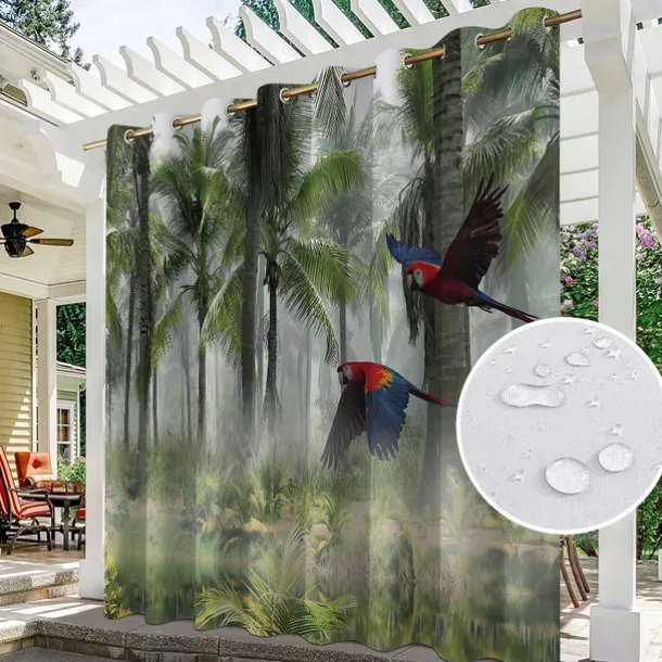 Waterproof Outdoor Curtain Privacy, Outdoor Shades, Sliding Patio Curtain Drapes, Pergola Curtains Grommet Forest Birds For Gazebo, Balcony, Porch, Party
