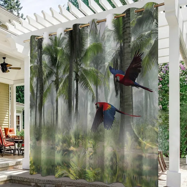 Waterproof Outdoor Curtain Privacy, Outdoor Shades, Sliding Patio Curtain Drapes, Pergola Curtains Grommet Forest Birds For Gazebo, Balcony, Porch, Party
