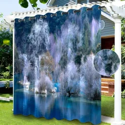 Waterproof Outdoor Curtain Privacy, Sliding Patio Curtain Drapes, Pergola Curtains Grommet Grommy Forest Landscape For Gazebo, Balcony, Porch, Party, 1 Panel