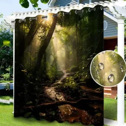 Waterproof Outdoor Curtain Privacy, Sliding Patio Curtain Drapes, Pergola Curtains Grommet Grommy Forest Landscape For Gazebo, Balcony, Porch, Party, 1 Panel